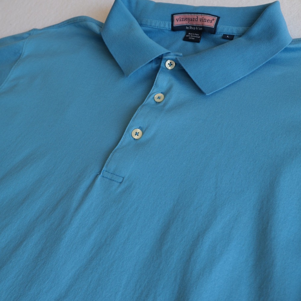 Vineyard Vines Mens Large Blue Short Sleeve Mercerized Cotton Polo Shirt Whale